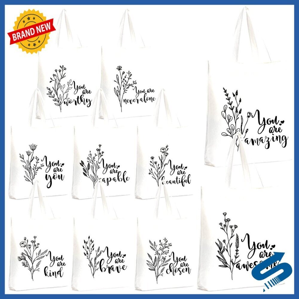 Canvas Tote Bags Set of 10 Inspirational Teacher Gifts Floral Elegant Practical
